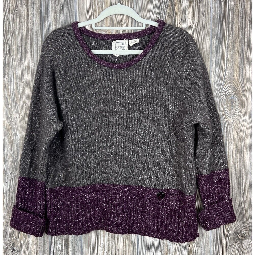 River Road Sweater Womens L Lambs Wool Brown/Burgundy‎ Boxy Fit Cozy Cabincore